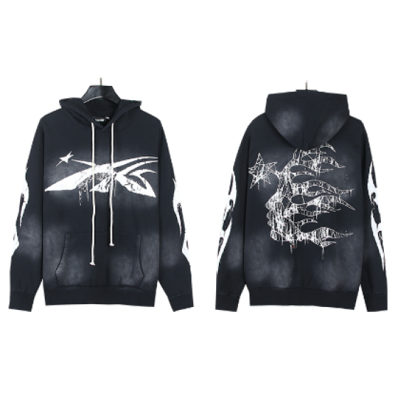 Hellstar Distressed Terry Cloth High Street Retro Hooded Sweatshirt